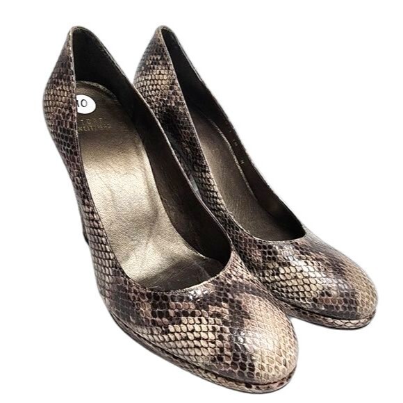 Stuart Weitzman Tango Snake Skin Embossed Leather Chunky High Heel Pumps Size 10 - Picture 1 of 10
